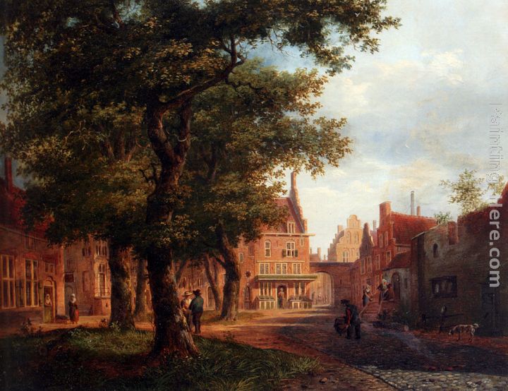 A Village Square With Villagers Conversing Under Trees painting - Bartholomeus Johannes Van Hove A Village Square With Villagers Conversing Under Trees art painting